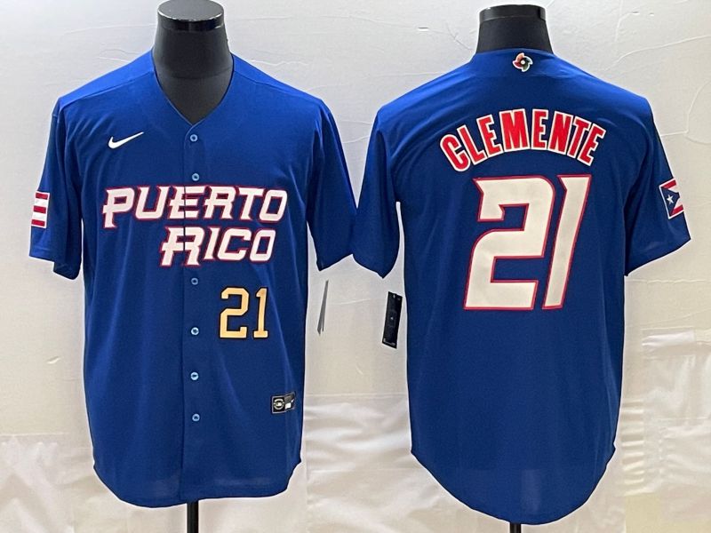 Men 2023 World Cub Puerto Rico #21 Clemente Blue Nike MLB Jersey8
